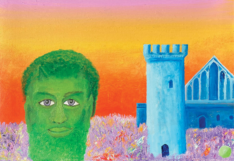 Картина Бориса Гребенщикова «Ударник группы The Beatles Ринго Старр в свой день рождения раздумывает, кем он хочет стать: А. С. Пушкиным или Зеленым человеком». 2025. Холст, масло. Фото: instagram.com/bgrebenshikov_art